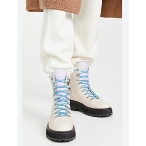 Larroude Jordan Low Combat Boots Kidskin Leather Ivory Violet Size 5.5 or 6 NIB